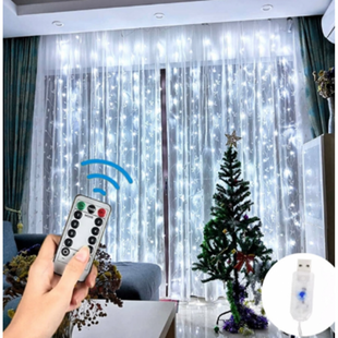 Led гирлянда "Капля росы" Штора. 3*3М, 360Led, USB, с пультом, холодный белый