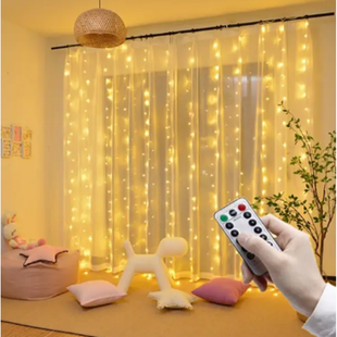 Led гирлянда "Капля росы" Штора. 3*3М, 300Led, USB, с пультом, теплый белый