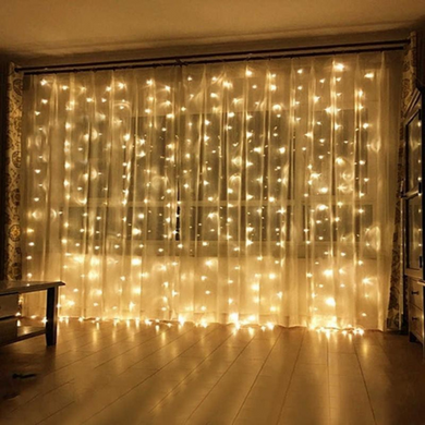 Led гирлянда "Капля росы" Штора. 2*3М, 240Led, USB, с пультом, теплый белый