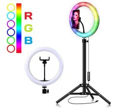 Разноцветная кольцевая LED лампа RGB MJ26, диаметр 26 см, USB (со штативом 210см)