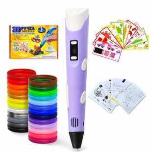 3D-ручка Pen 3 сиреневая + 200 м пластика и трафареты