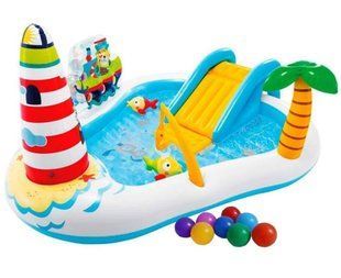 Детский надувной игровой комплекс с горкой и бассейном Intex 57162 FISHING FUN PLAY CENTER
