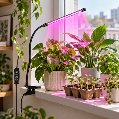 Фитолампа / фитосветильник GrowLight Flex 26 см для растений и рассады, 21 LED, таймер 3/9/12 ч, USB, на клипсе, Черный