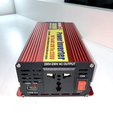 Інвертор 1000W, 12 В &rarr; 220 В, перетворювач DC/AC із USB-виходом 5 В та активним охолодженням