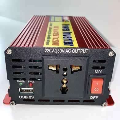 Інвертор 1000W, 12 В &rarr; 220 В, перетворювач DC/AC із USB-виходом 5 В та активним охолодженням