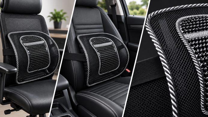 Поясничная опора ErgoMesh Seat Support для кресла и автомобиля, сетчатая спинка с массажной вставкой, Черный