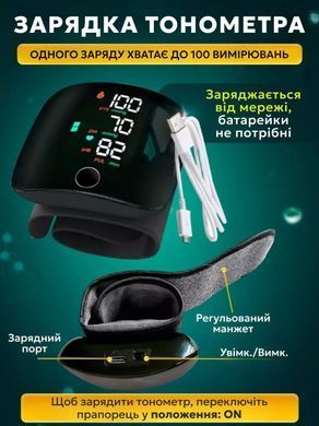 Тонометр автоматический на запястье с сенсорным экраном и голосом USB Type-C аккумулятор 300 мАч