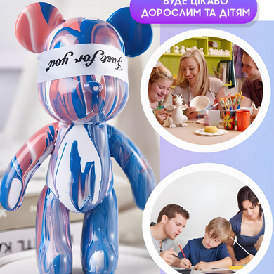 Флюїдний Ведмедик Punk Fluid Bear Bearbrick з фарбами, набір для творчості зроби сам розфарбуй ведмедя DIY 17см