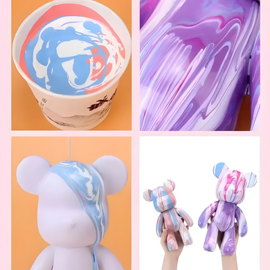 Флюїдний Ведмедик Punk Fluid Bear Bearbrick з фарбами, набір для творчості зроби сам розфарбуй ведмедя DIY 17см