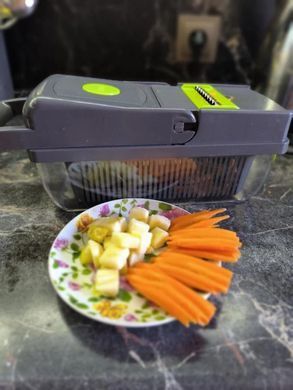 Овощерезка SlicePro 16 в 1 круглая с контейнером 1000 мл 8 насадок нержавеющая сталь зелёная