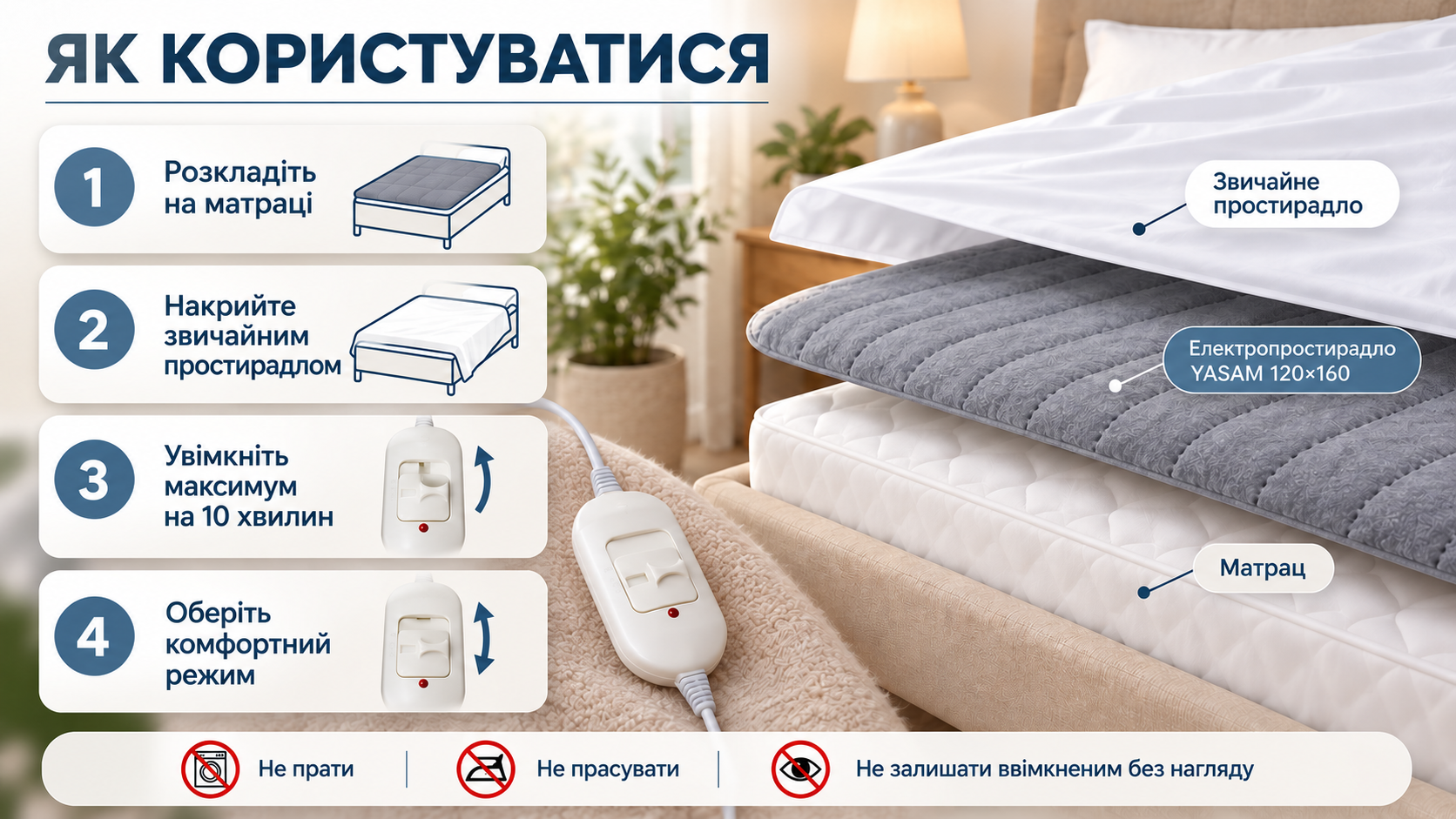 Як користуватися електропростирадлом YASAM 120×160 см