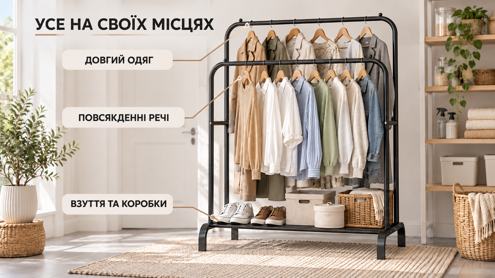 Зони зберігання подвійної стійки-вішалки