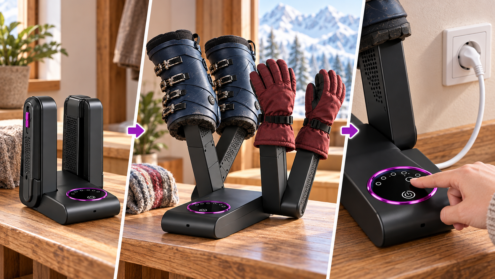 Как пользоваться сушилкой AlpineDry Quad Pro: разложить стойки, установить обувь, выбрать режим